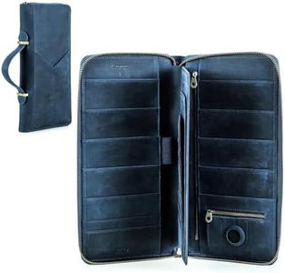 CONTACTS Family Passport Holder for 10 Full Grain Leather Passport Holder Compatible with Airtag for Family Travel Document Organizer Multiple Passport Wallet with Rfid Blocking (Blue)