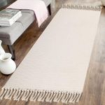 Hallway Runner Rug, 2' x 5' Soft Washable Beige Boho Carpet Runner Kitchen Indoor Hand-Woven Natural Cotton Striped Rug for Bedroom Bathroom Entryway Front Door Farmhouse Laundry Room