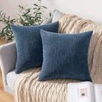 MIULEE Pack of 2 Corduroy Soft Solid Decorative Square Throw Pillow Covers Cushion Cases Pillow Cases for Couch Sofa Bedroom Car 18 x 18 Inch 45 x 45 cm, Blue