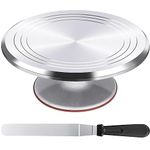 Rotating Cake Turntable,12 Inch Cake Stand Set Heavy Duty Aluminum Rotating Cake Stand with Cake Spatula for Christmas Cake and Party