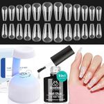 Beetles Gel Nail Kit Easy Nail Extension Set With Etch X Nail Tips 504Pcs Half Matte Medium Coffin Shaped Tips 5 in 1 Nail Glue Base Gel and Innovative Led Lamp Diy Art at Home Nail Kit