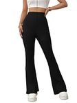 Shasmi Black Women's Yoga Dress Pants Stretchy Work Slacks Business Casual Office Flare Bell-Bottom/Boot-Cut Elastic Waist Regular Fit Trouser Pant (Pant 57 Black L)