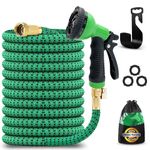 J&B XpandaHose 100ft Expandable Garden Hose with Holder - Heavy Duty Superior Strength 3750D - 4-Layers Latex Core - Extra Strong Brass Connectors and 10 Spray Nozzle w/Storage Bag (Green 100)