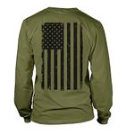 Distressed Black USA Flag - United States Unisex Long Sleeve Shirt, Olive - Back Print, XL