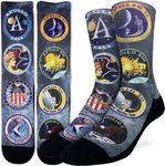 Good Luck Sock Men's Apollo Mission Patches Socks, Adult, Shoe Size 8-13