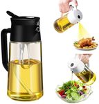 Oil Sprayer for Cooking, 2 in 1 Olive Oil Dispenser Bottle and Oil Mister for Kitchen, 17oz Glass Oil Spray Bottle with Premium Nozzle for Air Fryer, Salad, Frying, BBQ, Baking (Black)
