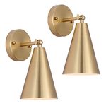 Dijiahua Gold Sconces Set of 2, Modern Brass Wall Sconces Lighting Fixtures with Metal Shade, Indoor Decor Wall Mount Swing Arm Lamp for Bedroom,Bedside,Kitchen,Hallway,Living Room,Reading,Bar