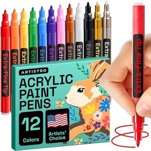 ARTISTRO 12 Acrylic Paint Pens, Art Set Acrylic Paint Markers, Fabric Markers for Textile, Canvas, Rock, Glass, Wood, Paper, Pumpkin, DIY, Paint Markers for Kids and Adults (Extra Fine Tip)