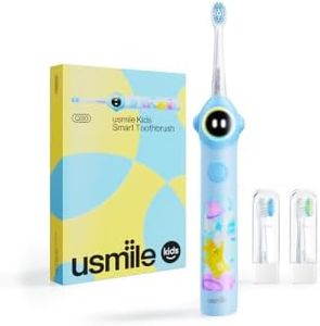 usmile Q30 Kids Sonic Electric Toothbrush, Voice-Guided Full-Mouth Coaching, Missed Spot Alerts & Smart App Reports, Extra-Soft Brush Heads, USB-C Rechargeable, IPX8 Waterproof (Ages 3–12, Blue)