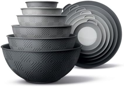 COOK WITH COLOR Mixing Bowls with Lids - 12 Piece Plastic Nesting Bowls Set includes 6 Prep Bowls and 6 Lids, Microwave Safe Mixing Bowl Set, Grey Rhombus