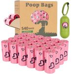 Yingdelai Dog Poop Bags: 540 Counts Doggy Poop Bags with Dispenser - Strong & Leak-Proof Dog Bags (Scented, Pink)