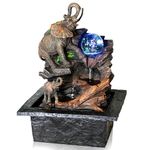 Indoor Tabletop Fountain Water Feature LED Lights Polyresin Statues Home Decoration (Elephant Fountain)