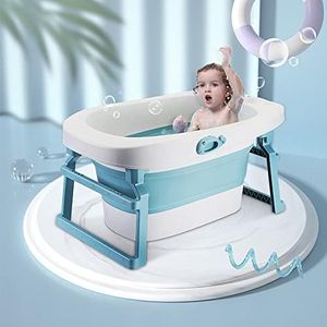 Vasca da Bagno Pieghevole per Bambini, Portatile Pieghevole Bagnetto per Neonato Supporto,Vasca Bagno Neonato per 0-6 Anni, Vasca da Bagno con Seggiolino da Bagno e Tappo di Scarico