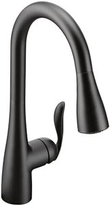 Moen Arbor Matte Black One-Handle Pulldown Kitchen Sink Faucet Featuring Power Boost and Reflex Docking System, Black Kitchen Faucet with Pull Down Sprayer, 7594BL