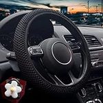 Car Steering Wheel Covers Women Men, Universal Size M 14.5-15 inch Elastic Stretch Steering Wheel Cover Microfiber Breathable Ice Silk, Anti-Slip, Odorless Car Accessories for Women + Cute Mask Hook