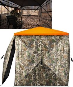 TIDEWE 360° Hunting Blind, Ground Blind, Waterproof Rain Cover, 3-4 Person | 4 Quiet Shooting Windows, Wide Flip-Up Door, Quick Pop-Up Setup, Spacious Interior, Durable 300D Camo Fabric, Carrying Bag