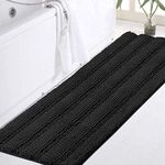 Turquoize Luxury Non-Slip Bath Rug Extra Long Shaggy Bath Mat Runner Soft and Absorbent Thick Floor Rugs for Bathroom/Kitchen/Living Room, Striped Pattern, 47"x 17", Black