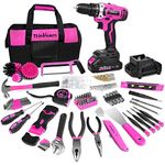 ThinkLearn Tool Kit with 20V Cordless Drill(265in-lbs), Pink Drill Set for Women, Lady's Home Tool Kit for DIY, Daily Repair Tool Set as a Creative Gift with a Large-Capacity Tool Storage Bag