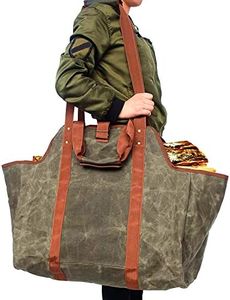 RBRSLALA Canvas Rectangular firewood carrier bag for fireplace accessories carriers with handles wood stove