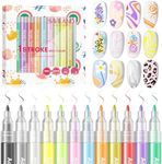 SAVILAND Essentials Nail Art Pens Set: 12 Colors 0.7mm 3D Nail Polish Pens Acrylic Paint Markers for Nail Art Design, Drawing Painting Pen Dotting Liner Brush DIY Manicure Tools Kit for Home Salon Use