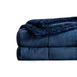 BUZIO Weighted Blanket Queen/Double 15 LBS 60x80 inches, Cozy Sherpa Weighted Blanket for Sofa Couch Bed, Ultra Soft Fluffy Sherpa Flannel Bed Blanket, Queen Size Heavy Blanket for Adults, Navy Blue