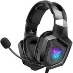 Gaming Headset with Microphone, Gaming Headphones for PS4 PS5 PC with RGB Lights, PlayStation Headset with Noise Reduction 7.1 Surround Sound Over-Ear and Wired 3.5mm Jack (Black)