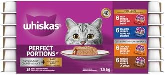 WHISKAS Perfect Portions Adult Wet Cat Food Paté and Cuts in Gravy - Chicken - Turkey - Beef - Salmon - 75g (24 Pack)
