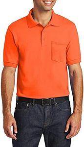 JustBlanks Mens Cotton Golf Polo Shirts for Men Short Sleeves Mens Polo Shirts with Pocket Core Blend Jersey Knit - Safety Orange - 3XL