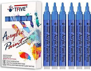 Blue Acrylic Paint Marker Pens - 2-3mm Medium Tip, 6 Pack Permanent Blue Water Based Paint Pen for DIY Projects, Paintings for Rock, Fabric, Wood, Leather, Metal, Ceramics, Paper, Glass, Plastic