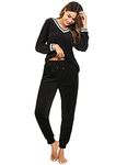 Totatuit Velvet Pyjamas for Women Casual Soft V Neck Long Sleeve Lounge Wear Pjs Set for Fall Winter 2 Piece Nightwear Pullover Top and Bottom with Pockets Black