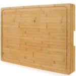 25.5 x 19 Inch Bamboo Cutting Boards for Kitchen, Large Cutting Board 1.5 Inch Thick, Butcher Block Chopping Board Carving Board with Inner Handle Juice Groove for Turkey Meat Vegetables Cheese Fruit