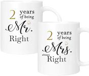 ERYUWOZA 2nd Anniversary Coffee Mugs Set of 2, 2nd Wedding Gifts for Couple, 2th Anniversary Ideal Gifts for Wife Husband Parents Couple Grandparents, 2 Year Anniversary Engagement Gifts Cups, 11oz