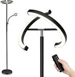 FIMEI Split Floor Lamp with Reading Light, Modern Bright LED Rotatable Floor Lamp for Home, Standing Lamp with Stepless Dimming and 3000K-6000K Color Temperature, Touch and Remote Control-Black