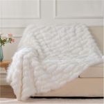 BATTILO HOME Luxury White Faux Fur Throw Blanket Thick Warm Afghan Mongolian Fur Blanket Reversible to Plush Velvet, 130x170cm