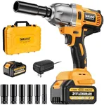 Takuoo Cordless Impact Wrench 1/2 Inch, 1000N.m (740Ft-lbs) Brushless Impact Gun, 3300RPM High Torque 21V Electric Wrench w/4.0Ah Battery, Charger & 6 Sockets, Power Impact Driver for Car Tire Mower