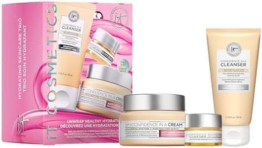IT Cosmetics Unwrap Healthy Hydration Anti-aging Skincare Set, 3-Pc Holiday Giftset for Her - Confidence in a Cream Face Moisturizer (Full Size) & Gentle Facial Cleanser & Smoothing Eye Cream