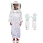 Luwint Kids Full Body Ventilated Beekeeping Suits - Cotton Bee Beekeeper Suit with Self Supporting Fencing Circular Veil Hood for Children (White/4.9ft Height)