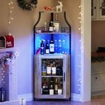 GarveeHome Christmas Corner Bar Cabinet with LED Lights, Industrial Liquor Cabinet with Adjustable Shelf, 5-Tier Industrial Wine Cabinet with Glass Holder, Home Bar Cabinet, Coffee Bar Cabinet