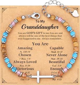 Granddaughter Bracelet from Grandma, Teen Stocking Stuffers Beaded Cross Bracelet for Women Christian Gifts for Women Religious Baptism Confirmation Birthday Christmas Jewelry