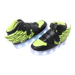 Hopscotch Unisex Wings High Top USB Rechargeable LED Sneakers in Green Color for Ages 5-5.5 Years