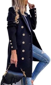 IDEALSANXUN Womens Fall Winter Wool Coats Double Breasted Midi Peacoat Trench Coats, Navy, Small