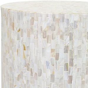 Hauteloom Paombong Cylinder Bohemian Coffee Table Shell Pearl Coated - 13" x 13" x 19" Height - Ivory, Cream, White
