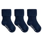 The Little Sock Company Stay on Baby Grip Socks - Unisex 3 Pack in Plain Navy (6-12 Months) for Infant Toddler Kids | Boys Girls | Non Slip/Anti-Skid