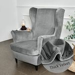 Highdi Wingback Chair Covers 2 Piece Stretch Wing Chair Slipcover, Fashion Solid color Velvet Strandmon Sofa Cover Furniture Protector for Armchair Chairs Living Room Bedroom Hotel (Grey)