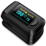 Fingertip Pulse Oximeter Blood Oxygen Monitor Pulse Ox, Heart Rate and Fast Spo2 Reading Oxygen Meter with OLED Screen Included 2 X AAA Batteries and Lanyard