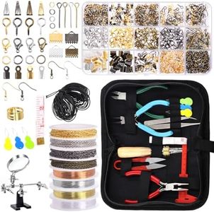 Rustark Kit de 1481 piezas de suministros para hacer joyas con alicates de joyería, alambres de joyería, accesorios para hacer joyas y accesorios con bolsa de almacenamiento para reparación de joyas y