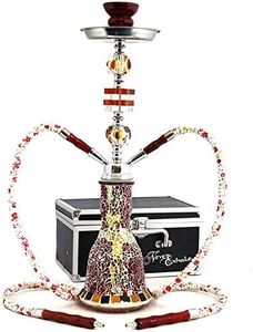 NeverXhale Deluxe Series: 20" 2 Hose Hookah Shisha Complete Set w/ Travel Case - Mosaic Tile Art Glass Vase (Red)