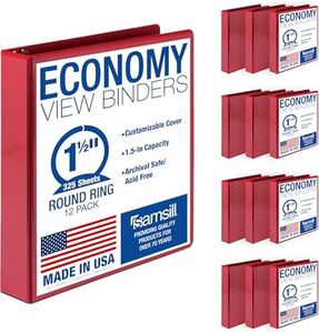 Samsill 1.5 Inch 3 Ring Binders, Economy Round Ring, Clear View Cover, 325 Sheet Capacity - for School, Home, Office - Red, 12 Pack