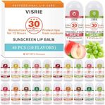 VISRIE SPF 30 Mini Sunscreen Lip Balm, SPF Lip Balm Bulk 40 Count, Travel Sunscreen with Vitamin E and Coconut Oil- 10 Flavors