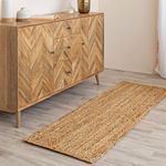 HOMEMONDE Handcrafted Woven Jute Runner Rug - Rustic Vintage Braided Reversible Area Rug - Farmhouse Indoor Floor Rug - Eco Friendly Rug for Kitchen/Hallway/Living Room/Bedroom (Natural, 2'x6')